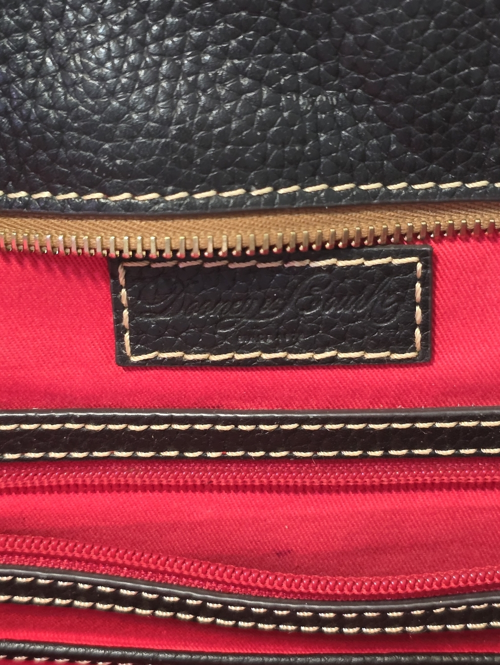Dooney & Bourke Black Pebbled Leather Tote Brown Trim + NEW Red Leather Strap - Picture 5 of 9